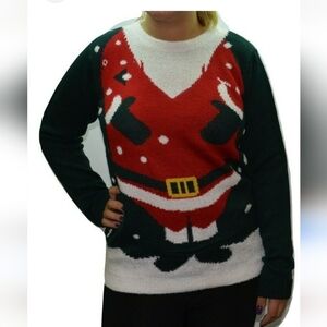 Poof NY Christmas Naughty Santa Ugly Holiday Sweater XS Women Festive Holiday